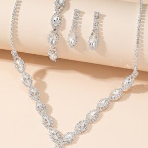 Rhinestone Jewelry Set with Necklace, Earrings and Bracelet