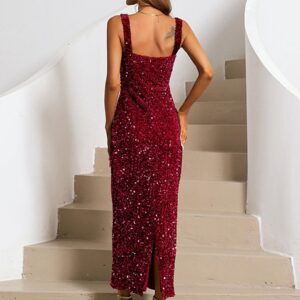 Square Neck Sequin Cocktail Dress with Slim Midi Silhouette