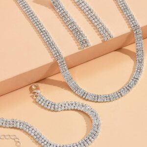 Minimalist Rhinestone Jewelry Set with Necklace, Earrings and Bracelet