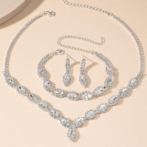 Rhinestone Jewelry Set with Necklace, Earrings and Bracelet