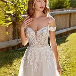 Lace A-Line Wedding Dress with Off-Shoulder Straps and Side Slit