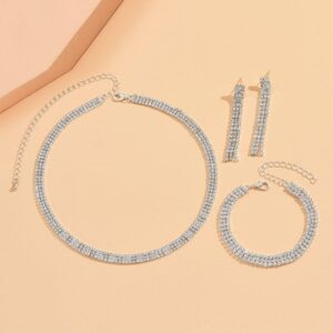 Minimalist Rhinestone Jewelry Set with Necklace, Earrings and Bracelet