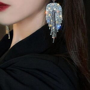 Geometric Long Drop Earrings with Stone Inlay and Tassel Design