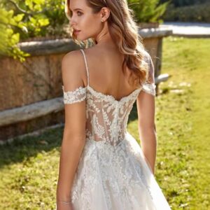 Lace A-Line Wedding Dress with Off-Shoulder Straps and Side Slit