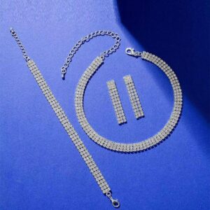 Minimalist Rhinestone Jewelry Set with Necklace, Earrings and Bracelet