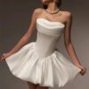 Strapless Satin Mini Wedding Dress with Ruched Corset Bodice
