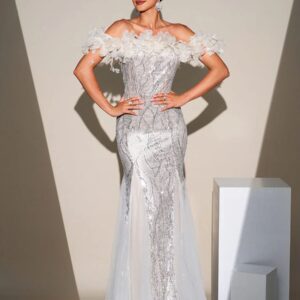 Off-Shoulder Mermaid Dress with Sequin Appliqué