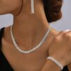 Minimalist Rhinestone Jewelry Set with Necklace, Earrings and Bracelet