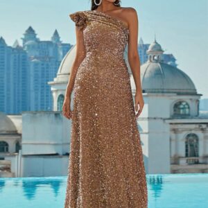 One-Shoulder Sequin Prom Dress with Mermaid Hem and Ruffle Detail