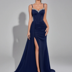 Sweetheart Neck Maxi Evening Dress with Corset and Side Slit