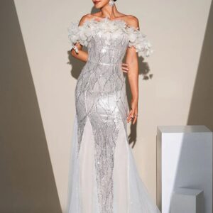 Off-Shoulder Mermaid Dress with Sequin Appliqué